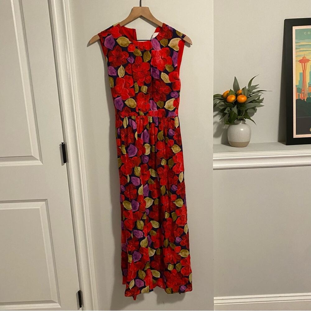 Tuckernuck DYVNA Red Green Floral Silk Maxi Dress XS - Picture 7 of 9